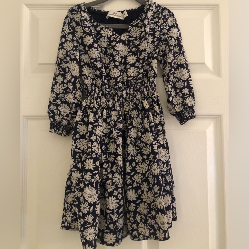 Vineyard Vines Navy and Cream Floral Kids Dress